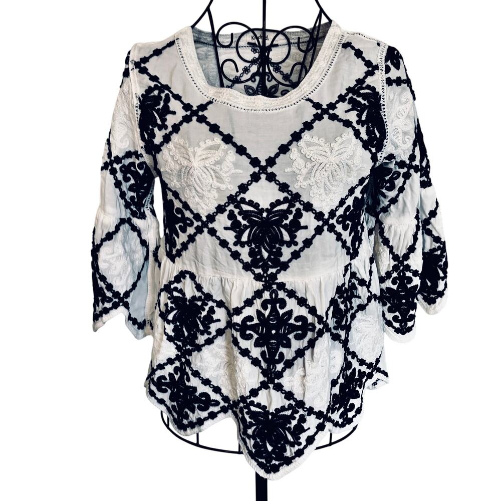 Anthropologie Kindred Embroidered Ruffled Soutache Braid Peasant Top Boho